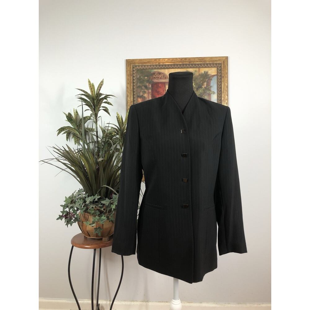 Kasper Women Jacket‎ 6 Long Sleeve 4 Buttons Collarless Black Clueless Preppy